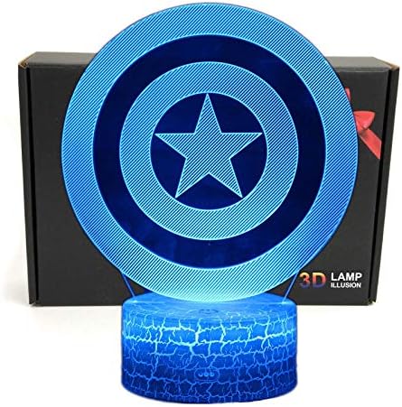 LED Superhero 3D Optical Illusion Smart 7 Colors Captain Night Light Table Lamp for Gifts with USB Power Cable