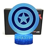 LED Superhero 3D Optical Illusion Smart 7 Colors Night Light Table Lamp with USB Power Cable (Captain America)