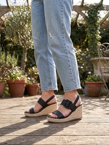 Image of TEMOFON Espadrilles Wedge Sandals for Women: Slip On Elastic Ankle Strap Platform Sandals Dressy Comfortable Summer Wedges Heels Shoes