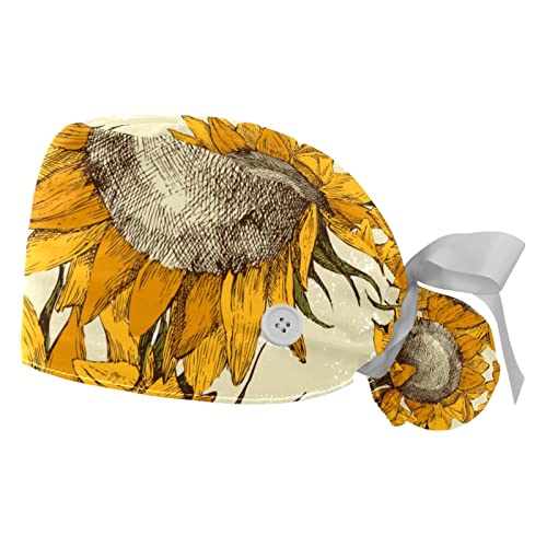 Chapeaux de travail bouffants tournesols JDEZ - Lot de 2 casquettes respirantes mixtes