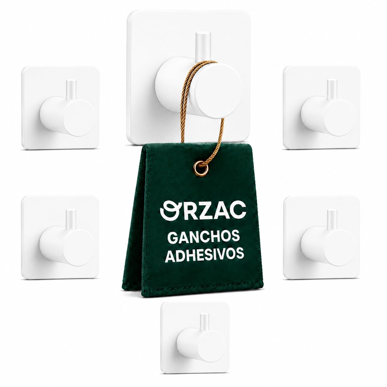 Ganchos Adhesivos para Pared Sin Taladro, Pack 6, Resistentes para Baño y Cocina, Blanco