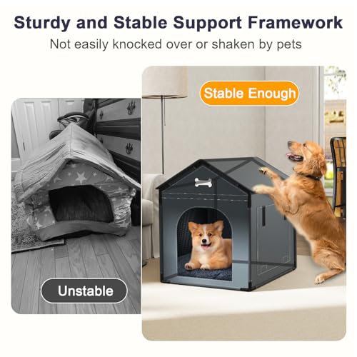 Large Dog House Indoor with Plush Cushion, Dog Kennel for Inside with Sturdy Frame, Waterproof Pet House Suitable for Small Medium Dogs, 27x21x27in, Gray - Image 5