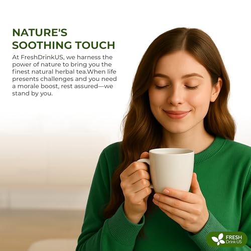 Image of FreshDrinkUS, Evening Time Herbal Tea - 30 Tea Bags - Caffeine-Free Blend with Senna, Peppermint, Chamomile, Licorice, Ginger, Reishi Mushroom - Relaxing Herbal Infusion - Non-GMO & Natural