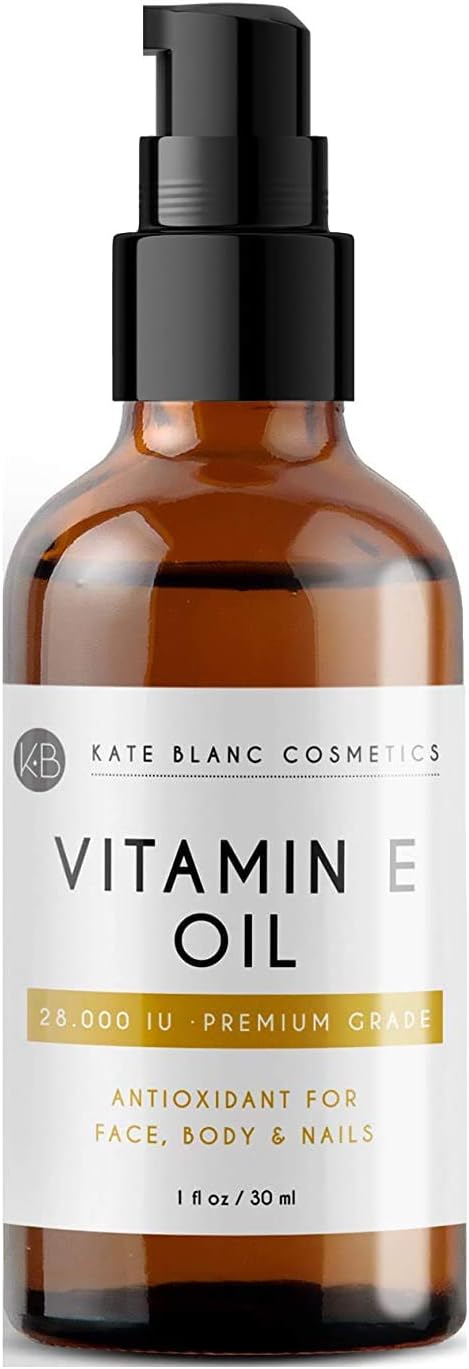 Kate Blanc Cosmetics Vitamin E Oil 28,000 IU (1oz) Topical Serum for Skin and Face for Even Tone, Fine Lines & Smooth Texture