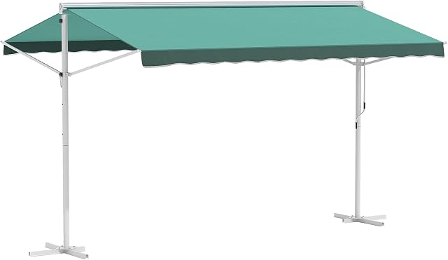 Outsunny 300 x 300CM 2 Side Free Standing Manual Awning Canopy Patio Garden Outdoor Sun Shade Shelter w/Winding Handle (Green)