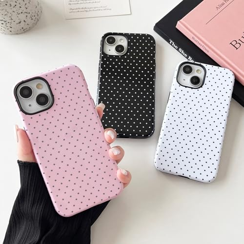 Compatible with iPhone 15 Case, Fashion Cute Polka Dot Pattern Aesthetic Design for Women, Soft TPU and Hard Back Shockproof Phone Case for iPhone 15 6.1 inch, Black - Image 6