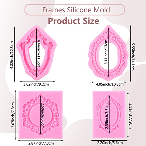 Photo Frame Silicone Mold Picture Frames Fondant Molds For Cake Decoration Cupcake Topper Gum Paste Chocolate Candy Polymer Clay Set Of 4 - Image 4