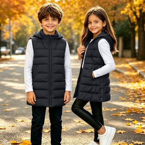 Girls Long Puffer Vest Sleeveless Hooded Zipper Quilted Kids Winter Jacket - image 3