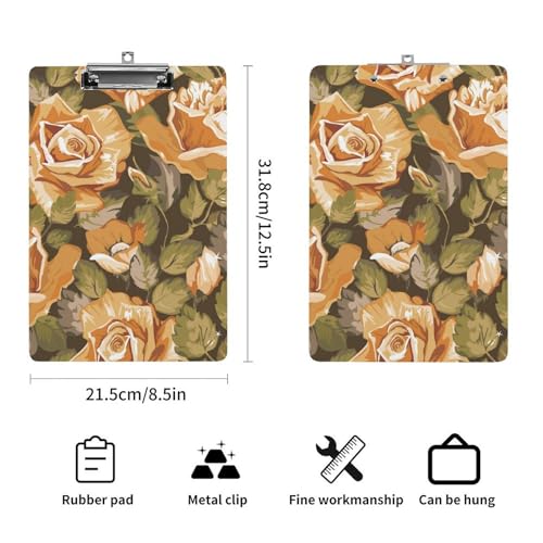 Pince planchettes à pince A4 fleur rétro porte document clip