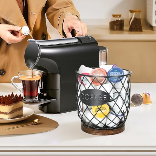 Image of YINMIT K Cup Holder Organizer, Sturdy Coffee Pod Holder Organizer, 35 Kcup Large Capacity Storage Basket for Kitchen Counter and Office Desktop (Circular Grid)