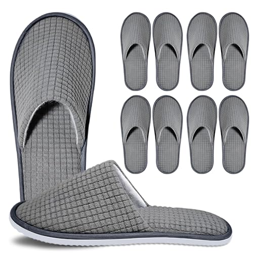 AMFUN 4 Paires Pantoufles Jetables pour Hôtels, Taille Générale, Chausson Hotel Jetable, Lavables, Slippers Invités en Vrac pour Femmes et Hommes pour...