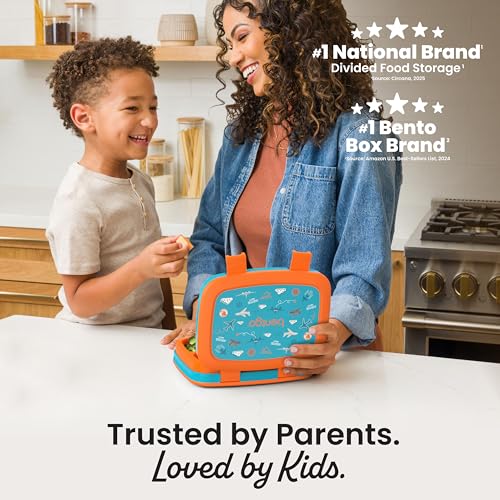 Image of Bentgo Kids Prints Leak-Proof, 5-Compartment Bento-Style Kids Lunch Box - Ideal Portion Sizes for Ages 3-7, Durable, Drop-Proof, Dishwasher Safe, & PFAS & BPA-Free Materials (Planes)