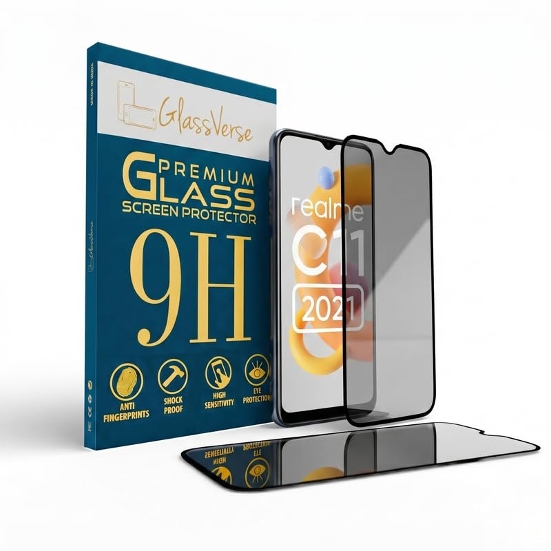 Image of GlassVerse Privacy Tempered Glass for Realme C11 2021 | Anti Spy Screen Protector, 9H Hardness, Edge to Edge, Case Friendly, Hassle-less Installation Kit Included. (Pack of 2)