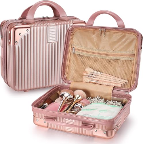 Image of GLOSSYPLUS ABS Hard Shell Cosmetic Travel Hand Luggage Portable Carrying Makeup Case Suitcase Organizer Box Vanity Mini Suitcase Small Accessory Bag, 30 cm, No Wheels (Pink)