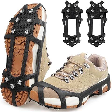 Ice Snow Cleats for Shoes and Boots,Snow Walk Traction Cleats Crampons Non-Slip 9 Point Cleats Ice Snow Grippers Overshoe for Women Men Kids Walking on Snow & Ice Cover