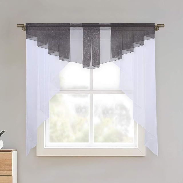 Lintimes Kitchen Curtains Small Curtains Semi Transparent Voile Curtains Cafe Curtains Small Window Curtains Decor Valance, Gray, 80cm*80cm
