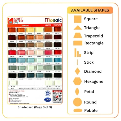 Image of Assorted Colours Glass Mosaic Tiles (20 Variations) (All Packs: 100 g,200 g,1 kg,1 kg), DIY Mosaic Art, Decoration, Crystal Glass Mosaic Tiles (Glossy Square 15 x 15 mm), 1 kg