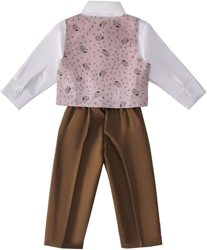 Dressy Daisy Baby Boy Wedding Outfit Gentleman Dress Suit Clothing Set with Vest and Bonnet, Size 9-12 Months, Brown