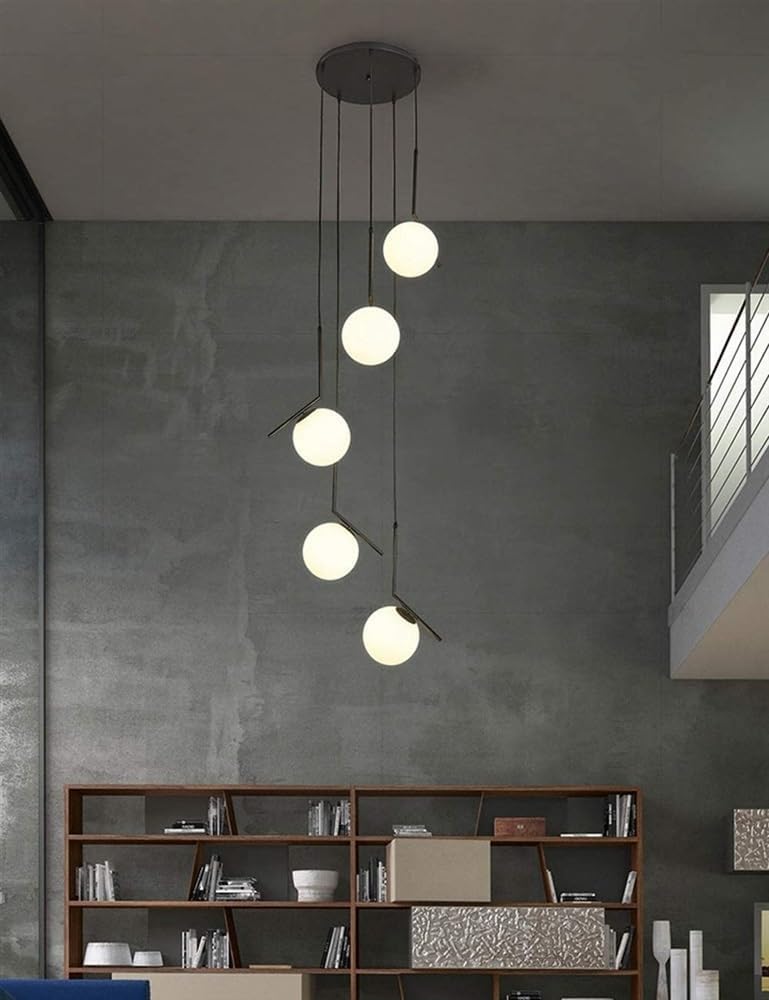 ASerZenith Multi-Lights Long Staircase Pendant Light Villa Luxury Staircase Chandelier Villa Long Luxury Staircase Ceiling Lighting,Onecolor-5 Lights