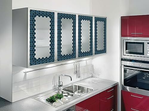 Image of WallDesign Vinyl Teal Blue Hexagon Tile Sticker - 4 In X 10 Feet Self-Adhesive Durable Border Roll For Bathroom, Kitchen, Counter, Wall, Home Decoration