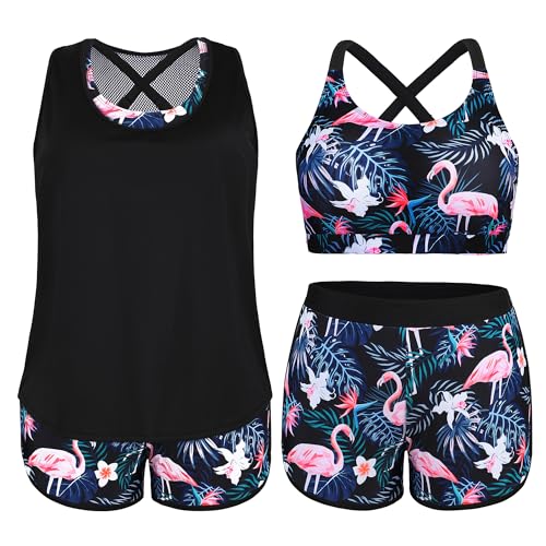 NIeyook Women Plus Size 3 Piece Tankini Swimsuits Athletic Bathing Suits with Boy Shorts Tank Top with Sports Bra4