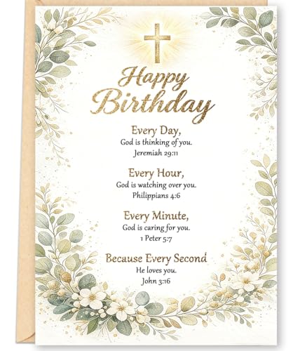 FANCYLUCKY Religious Birthday Card with Bible Verse, Christian Birthday Card for Women Men, Faith Based Birthday Card