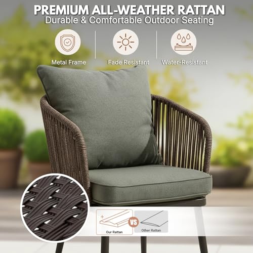 Image of DEVOKO Outdoor 3 Pieces Wicker Patio Garden Furniture Set with Weather Resistant Rattan & Rust Proof Metal Frame Water repllent Cushions(Dark Brown & Dark Grey)