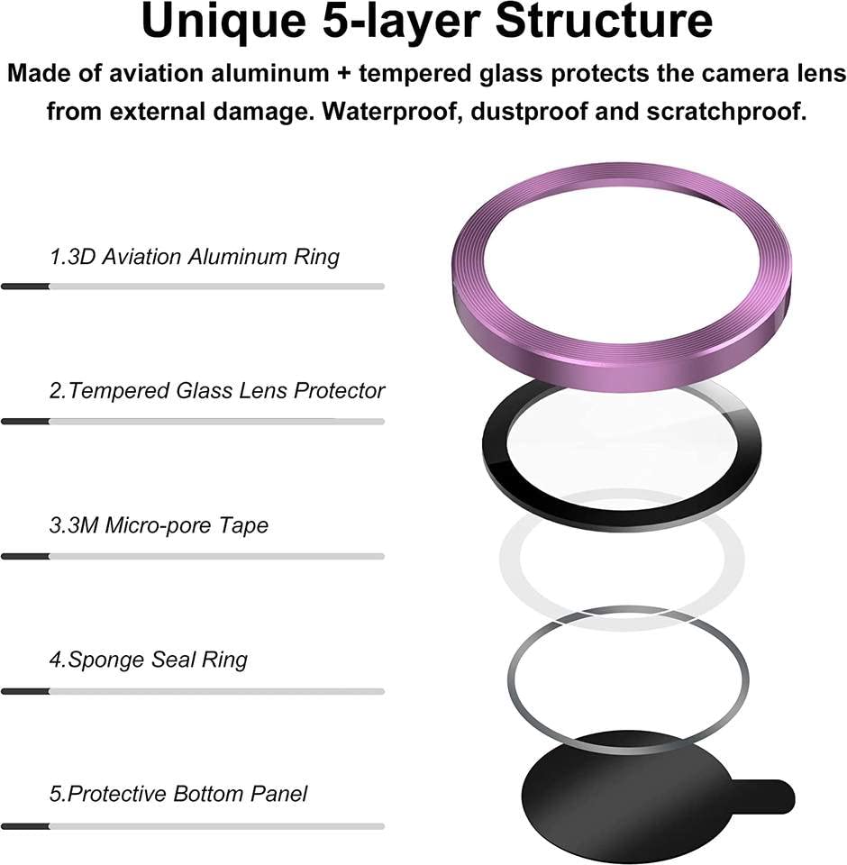 Image of Skinomi Camera Lens Protector Compatible with iPhone 14 pro max[Anti-Scratch] Premium Tempered Glass Film Aluminum Alloy Lens Ring Cover, purple