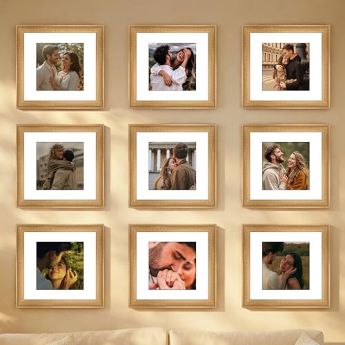 Image of Art Street Wooden Photo Frame for living room, Aesthetic Cave Design Photo Frames for Photograph, Art Work, Certificates Set of 9 (12x12 Inch, Wood Brown)