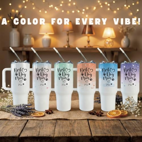 Custom Best Dog Mom 40oz Tumbler with Handle, Personalized Paw Prints & Hearts Travel Mug, Custom Pet Name Cup - Orange - New Puppy Mom Welcome Home Rescue Adoption Celebration Animal Lover Aunt - Image 9