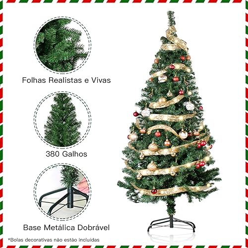 Arvore de Natalc 1,50 M 380 Galhos Com Fixa de luz de LED（10m） *1 e Tiras de Imitação de Lã（5,4m） *2
