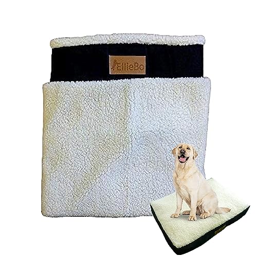 Ellie-Bo Large Dog Bed Cover for 36-inch Dog Cage/Crate - Black Faux Suede/Sheepskin, Black Suede/Faux Sheepskin Top