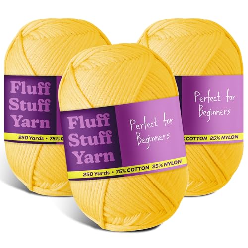 Image of Soft Yarn - Crochet & Knitting Yarn, Beginner Yarn with Easy-to-See Stitches, 3 Pack of 250 Yds Amigurumi Yarn, Cotton-Nylon Blend Tshirt Yarn, Worsted Weight Yarn 4, Bright Yellow