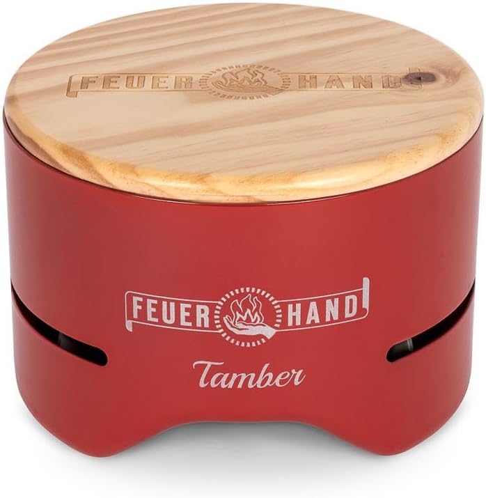 Petromax Feuerhand Tamber Tabletop Charcoal Grill, Powder-Coated Steel for Outdoor Use, Wood Lid, 7.9 inch diameter, Cobalt Blue