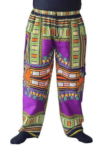 DA'IKI Loose and Casual Mens Cotton African Dashiki Pants Cargo Khakis Ankara Art