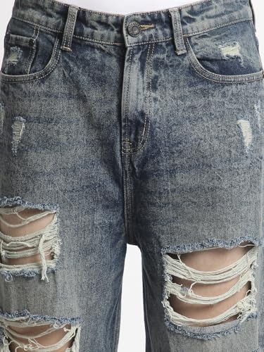 Image of BENE KLEED Men's Distressed Cotton Jeans | Classic Style | Full Sleeves | Baggy Fit |