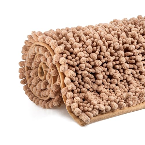 Baamur®️ Hochflor-Badematte 50 x 80 cm - Eleganter Mikrofaser Badezimmerteppich in warmem Beige -...