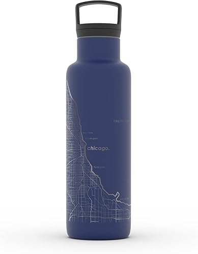 Miniatura 203 de Well Told Botella de agua aislada con mapa de Washington DC grabado, botella de acero inoxidable grabada (21 onzas, blanco) botella aislada de mapa