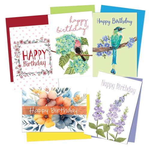 Cartes d'anniversaire fleurs et oiseaux pour célébrer vos proches avec tendresse | 10x14cm