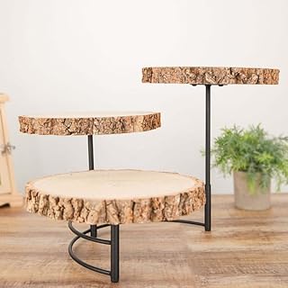 Tableclothsfactory 12" Tall | 3-Tier Wood Slice Cheese Board, Cupcake Stand, Half Moon Rustic Centerpiece