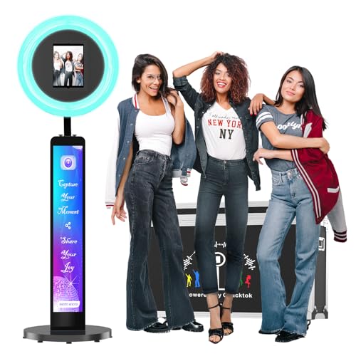 JIYANG Photo Booth Machine Compatible with Any Ipad,ChackTok PhotoBooth VIP Member,Free Custom Logo,Software APP Control Ring Light,Perfect for Wedding,Parties and Birthday