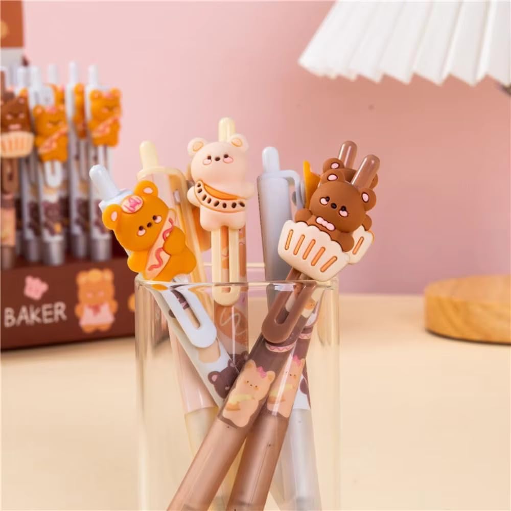 Ball Pens for Writing - (Pack of 6) Cartoon Design Lightweight Ball Pen with Comfortable Grip for Extra Smooth Writing, stationery for School & office, Kawaii Pens - Blue Ink (JD-2231)