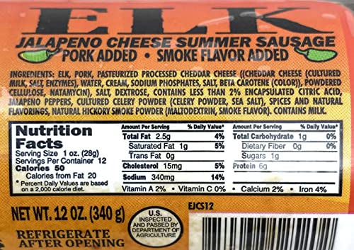 Pearson Ranch Elk Summer Sausage With Jalapeno Cheese – 12 Oz Stick Of Game Meat Summer Sausage – Exotic Meat, Low-Carb, Gluten-Free, Msg-Free, No Added Nitrites #TOP1