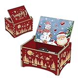 Hexagram Christmas Music Box, Vintage Laser Engraved Wood Merry Christmas Musical Box, Gift for Daughter/Son from Mom and Dad, Cute Snowman Santa Claus Red Wooden Musical Box for Christmas