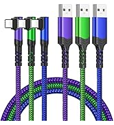 Type C Charger Fast Charging, Besgoods 90 Degree USB to USB C Cable [10ft,3Pack] Braided Cord Com...