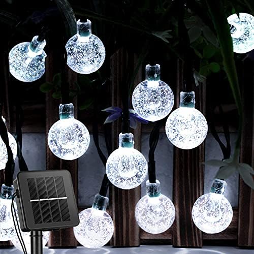Elexยฎ Solar String Lights Outdoor Garden 50 LED Waterproof Globe 8 Modes Multi-Color Crystal Ball for Indoor Outdoor Patio Yard Garden Home Party Wedding Corridor Festival Decoration (Bright White)