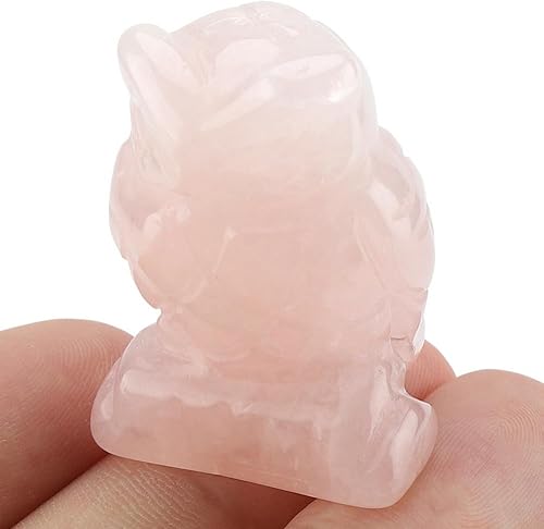 Miniatura 4 de Hztyyier Piedra curativa tallada de cuarzo rosa con búho de cristal para equilibrar Reiki (1.5 pulgadas)
