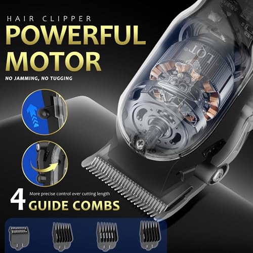 Image of Men's Professional Cordless Hair Clippers & Trimmer Kit, 4-in-1 Electric Shaver Set with LED Display, Waterproof Body Groomer, Nose Trimmer & T-Blade for Bald Head, Full Barber Kit (Gray)