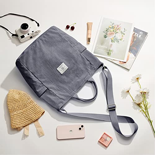 Image of KALIDI Corduroy Tote Bag, Large Slouchy Hobo Messenger Crossbody Bag
