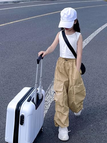Image of Girls Cargo Pants Elastic Waist Drawstring with Pockets Pants | 6-14 years High Waist Loose fit School Hiking Casual